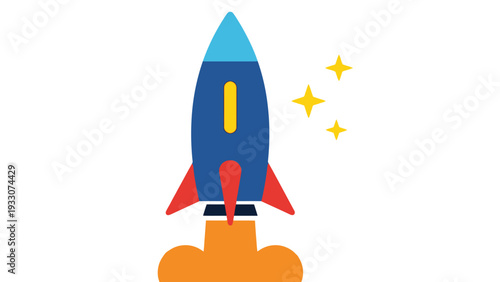 Blue Rocket Launching with Stars, Space Exploration, Startup Concept