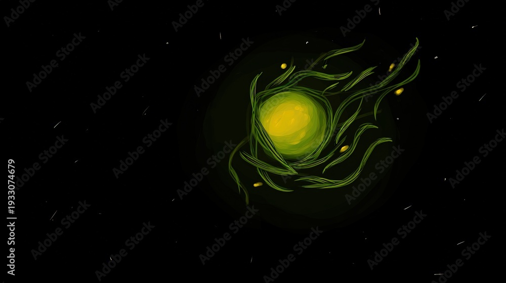 Fototapeta premium A luminous vegetable floating in cosmic space, radiating vitality and life energy.