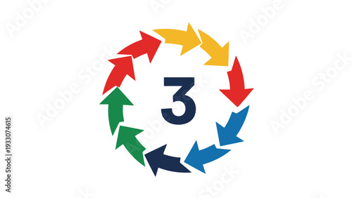 Circular Arrow Diagram with Number 3, Infographic Element, Colorful Steps