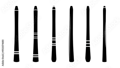 Collection of Black Billiard Cues on White Background