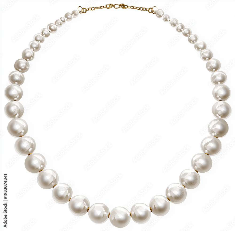 Fototapeta premium A beautiful pearl necklace with a gold clasp on a white background