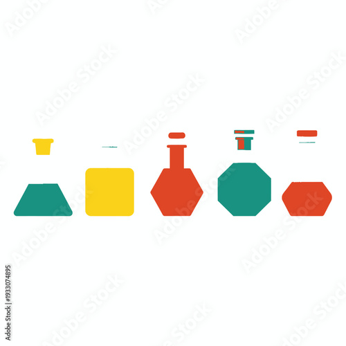 Colorful Geometric Laboratory Flasks and Beakers, Science and Chemistry Concept