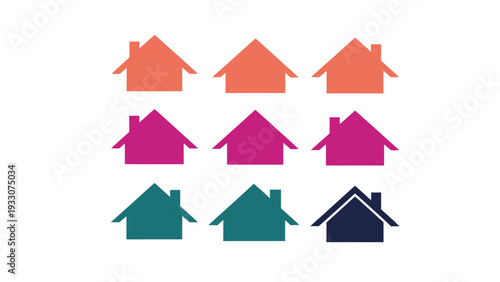 Colorful Houses Icons Set: Real Estate, Homeownership, Property Investment Concept