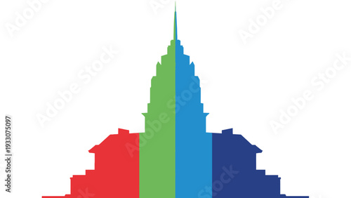 Colorful Silhouette of a Skyscraper Building with Vertical Stripes