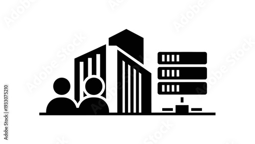 Corporate Teamwork and Data Servers in Modern Office Buildings Icon