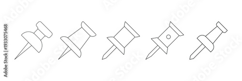 Push Pin and Map Marker Icon Set – Location, GPS Navigation, Thumbtack and Pin Symbols in Outline, Flat and 3D Vector Style