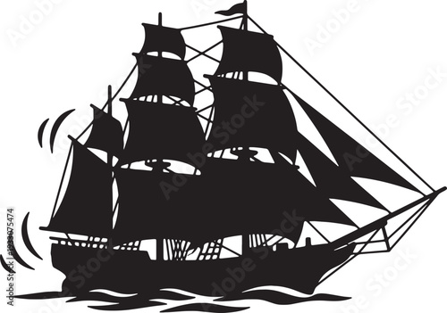Sailing ship with full sails on water