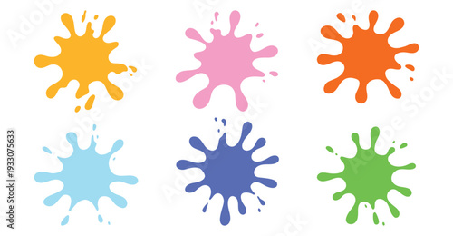 Paint colour blot splatter vector element design illustration collection isolated. Blob shapes colorful icons with spray stain effect or drops paint