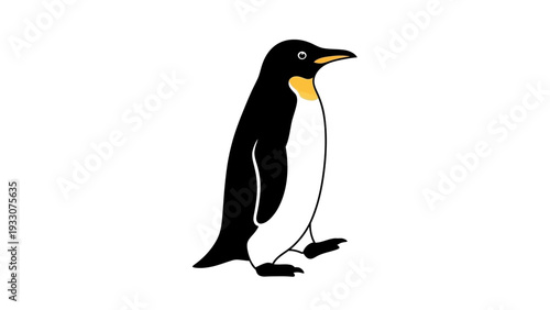 Cute Penguin Standing Isolated on White Background, Cartoon Style