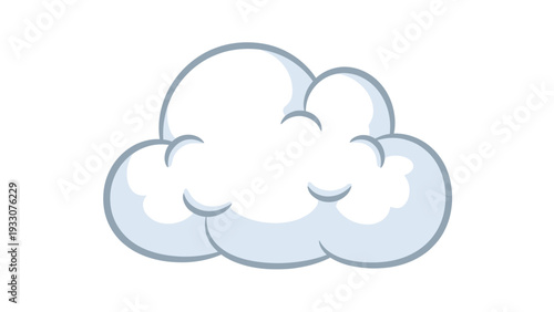 Fluffy White Cloud Icon, Cartoon Style, Isolated on White Background