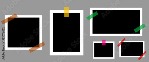 Images collage template with photo frames with sticky tape.