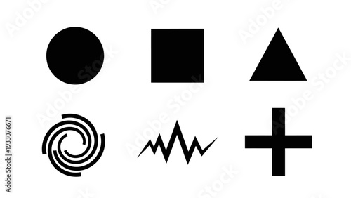Geometric Shapes Collection: Circle, Square, Triangle, Swirl, Wave, Cross Icons