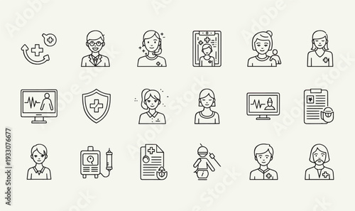 Premium Medical Support  Administration Icon Pack - 18 Minimalist Line Art Graphics for Telehealth Customer Service, Health Insurance, Patient Records  Clinical UI Assets