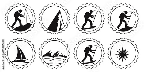 A diverse collection of icons representing various outdoor activities and nature elements Vector