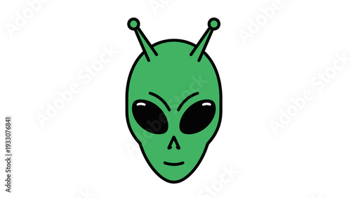 Green Alien Head Icon with Antennae - Sci-Fi, Extraterrestrial, UFO Concept