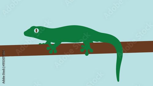 Green Gecko Lizard Resting on a Branch