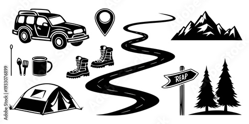 A collection of camping and outdoor adventure icons for travel planning and exploration Vector