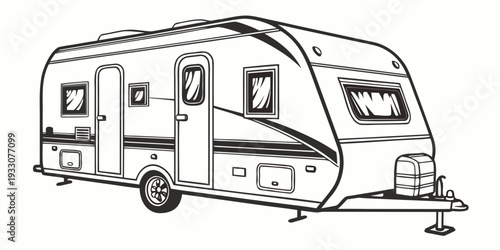A detailed illustration of a white caravan with various features and compartments Vector