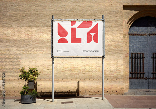 Mockup Of Customized Horizontal Banner Outside Building
