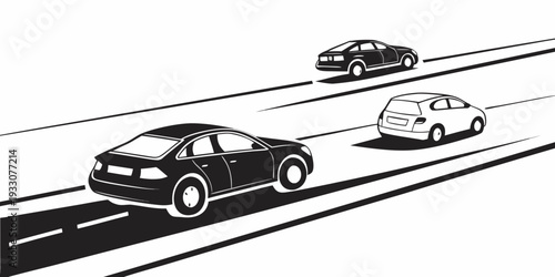Cars driving on a highway with different speeds and distances between them Vector