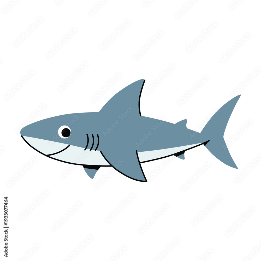 Fototapeta premium Cute Cartoon Grey Shark Swimming Side View Vector Illustration