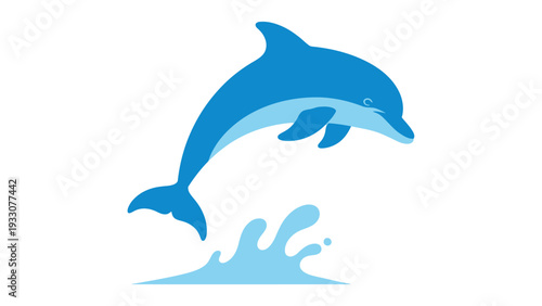 Joyful Blue Dolphin Leaping Out of Water Splash, Aquatic Animal