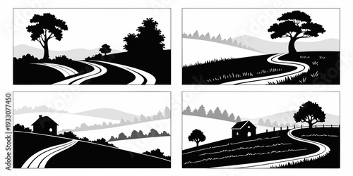 Four distinct landscapes showcasing the beauty of nature and the changing seasons Vector