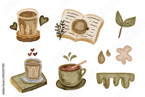 Artistic and Aesthetic Coffee Watercolor Hand Painted