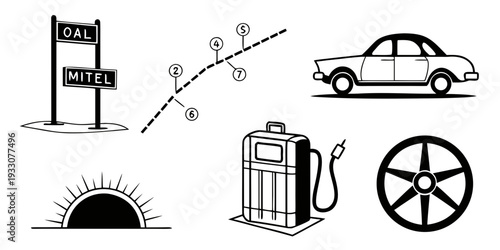 A collection of icons representing various modes of transportation and energy sources Vector