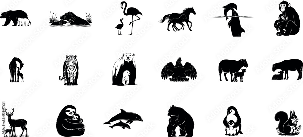 Naklejka premium Collection of various animals illustrated with transparent background for creative use