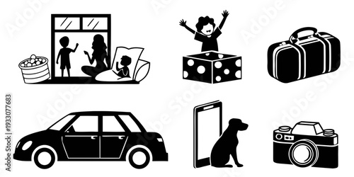 Illustration of various travel and vacation related icons Vector
