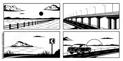 A collection of various bridges showcasing different architectural designs and structures. Vector