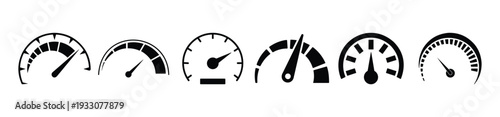 Speedometer and Tachometer Gauge Icon Set – Car Dashboard Speed, RPM, Fuel and Pressure Meter Vector Icons