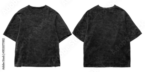 Foto Boxy oversized black washed t-shirt mockup bundle, front and back view, t-shirt mock up for clothing, apparel, fashion, etc