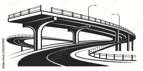 A modern architectural bridge with sleek design and curved lines spanning over a waterway Vector