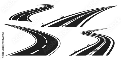 A collection of three different types of road curves and bends Vector