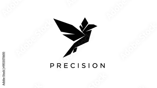 Origami Bird Logo with "PRECISION" Text - Geometric Abstract Design