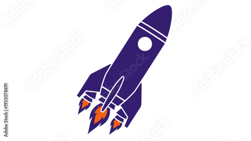 Purple Rocket Launching into Space with Fiery Exhaust