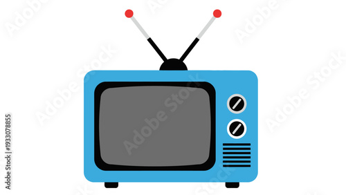 Retro Blue Television Set with Antennas, Vintage Technology Icon