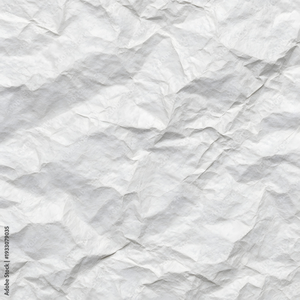 Fototapeta premium White Crumpled Paper Texture Background with Wrinkled and Creased Surface for Abstract Design Elements and Copy Space