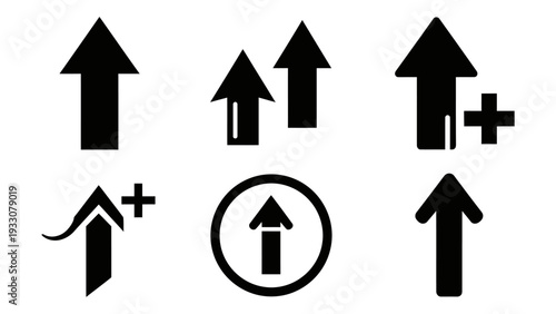Set of Arrow Icons: Up, Add, Progress, Direction, Growth, Navigation, Upload