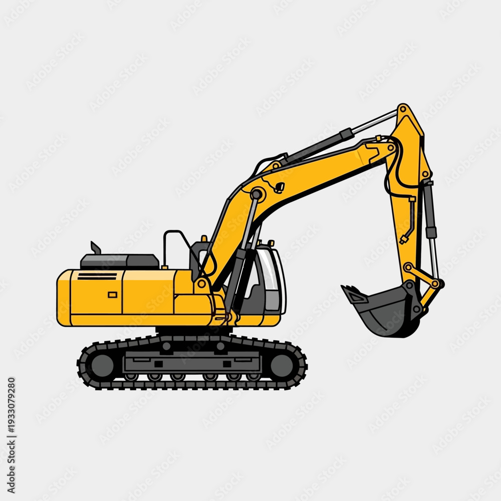 Obraz premium Yellow excavator digging construction site heavy machinery industrial equipment