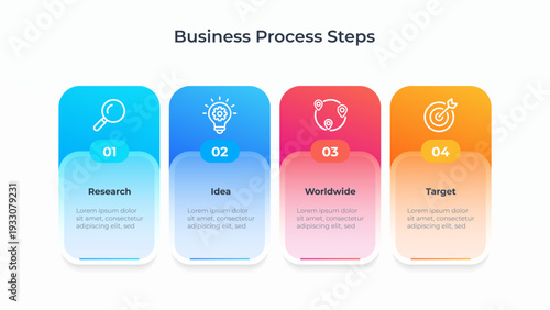 Four step business process infographic with modern design and icons. Ideal for presentations and reports.