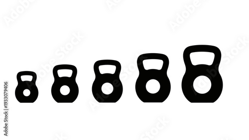 Set of Kettlebells of Increasing Weight, Gym Equipment, Fitness and Strength Training