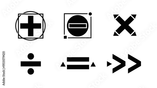 Set of Math Symbols Icons: Plus, Minus, Multiply, Divide, Equals, Greater Than