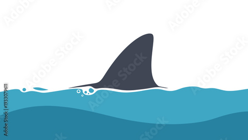 Shark Fin Emerging from Blue Ocean Water, Danger Symbol