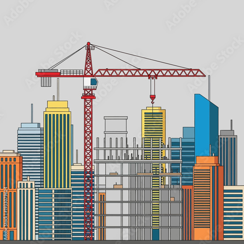 Construction Crane Building Skyscraper Cityscape Urban Development Architecture