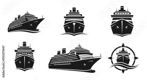 Cruise ship illustrations featuring various perspectives and artistic designs for travel.