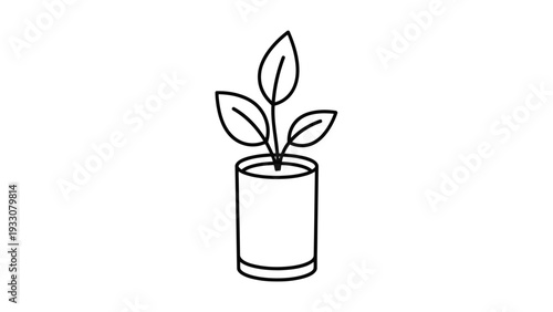 Simple line drawing of a potted plant with three leaves in a cylindrical pot.