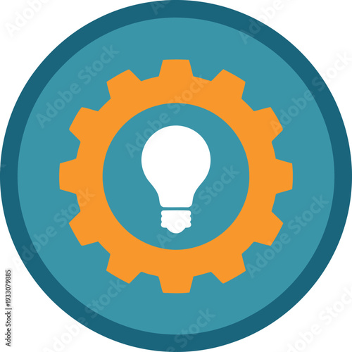 A bright idea lightbulb within a rotating gear represents innovation and creative solution development